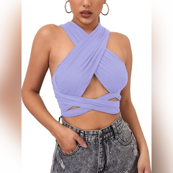 Tops - 🌞Cross Halter Wrap Top Wrap Cutout Crop Top Sexy